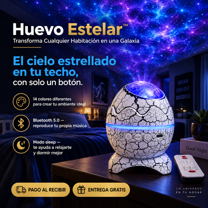 Huevo Estelar™ — Proyector de Galaxia con Altavoz Bluetooth para Dormir Mejor