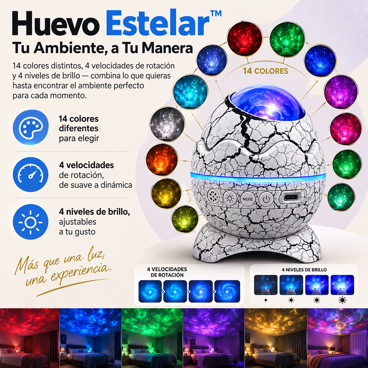 Huevo Estelar™ — Proyector de Galaxia con Altavoz Bluetooth para Dormir Mejor