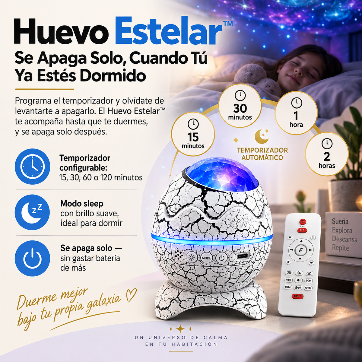 Huevo Estelar™ — Proyector de Galaxia con Altavoz Bluetooth para Dormir Mejor