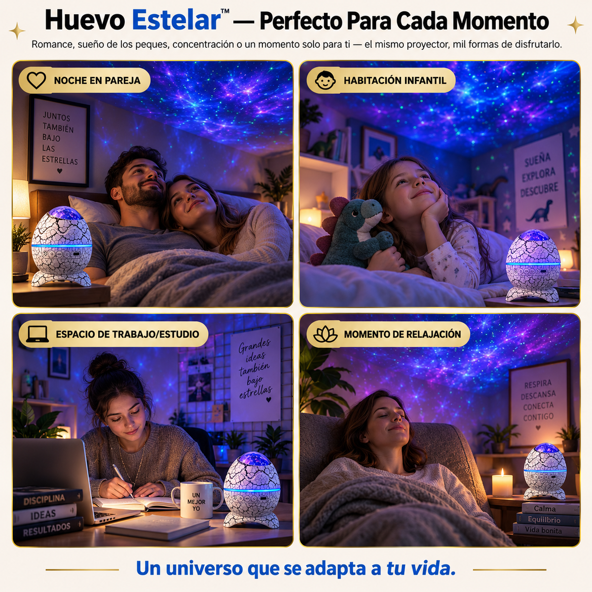 Huevo Estelar™ — Proyector de Galaxia con Altavoz Bluetooth para Dormir Mejor