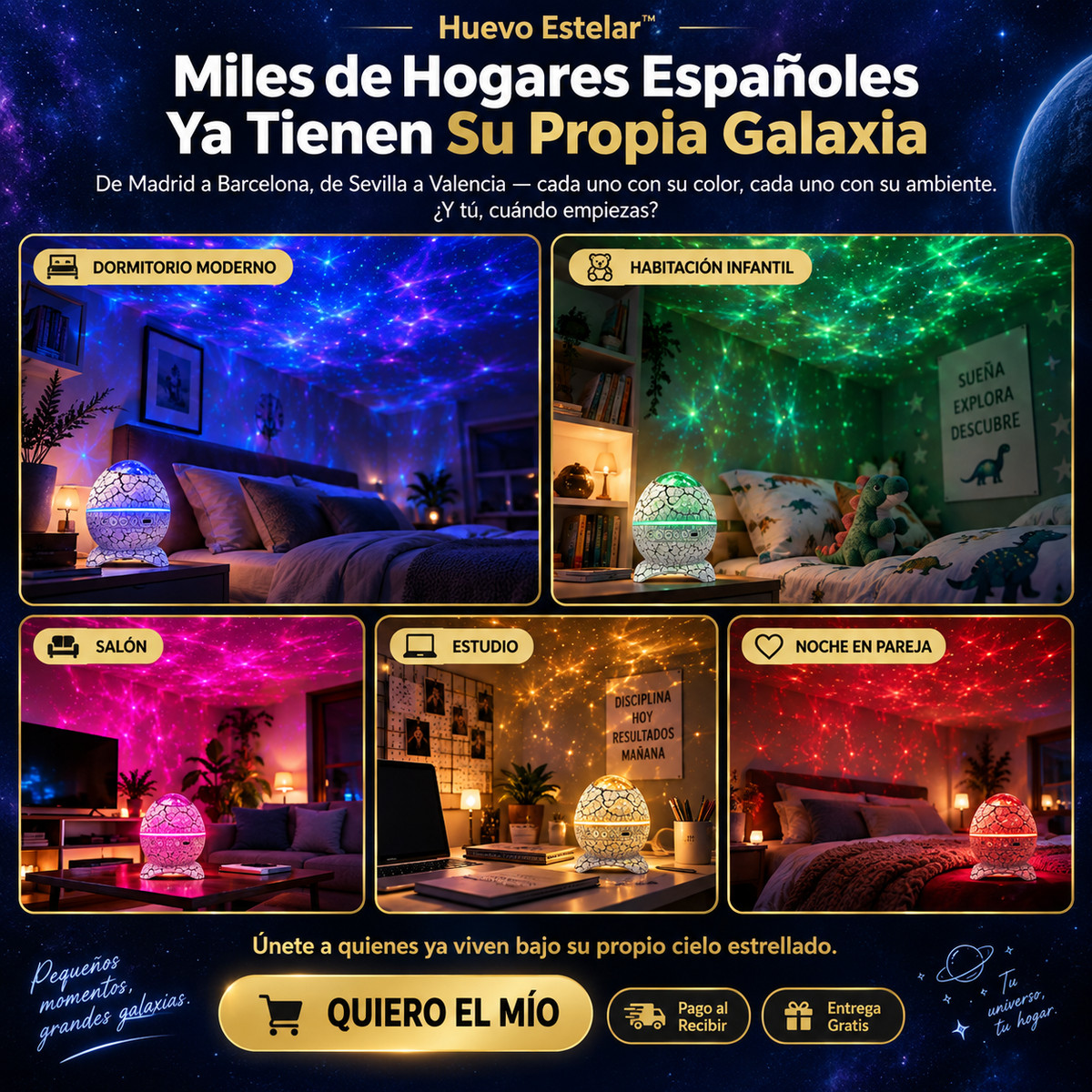 Huevo Estelar™ — Proyector de Galaxia con Altavoz Bluetooth para Dormir Mejor