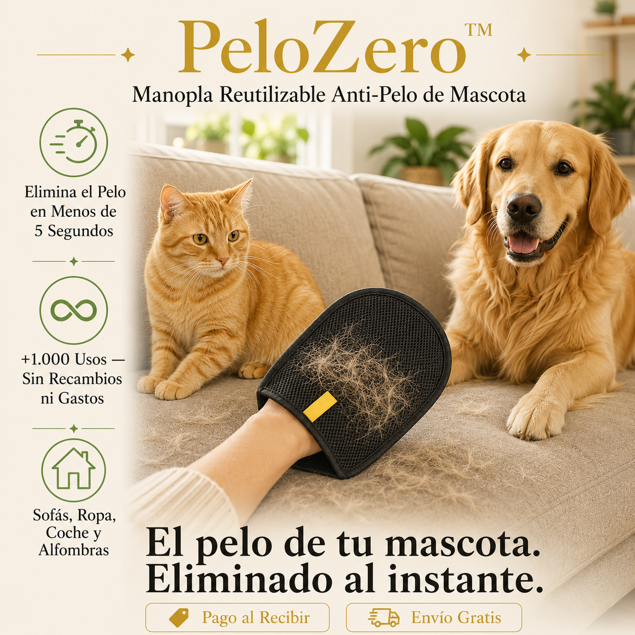 PeloZero™ — Manopla Reutilizable que Elimina el Pelo de Mascota al Instante