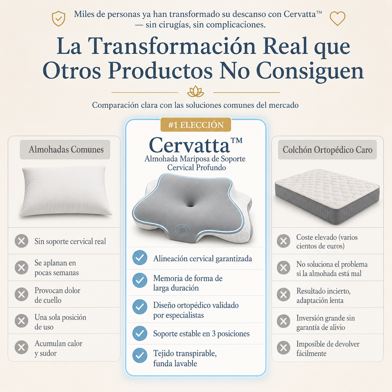 Cervatta™ — Almohada Mariposa de Soporte Cervical Profundo