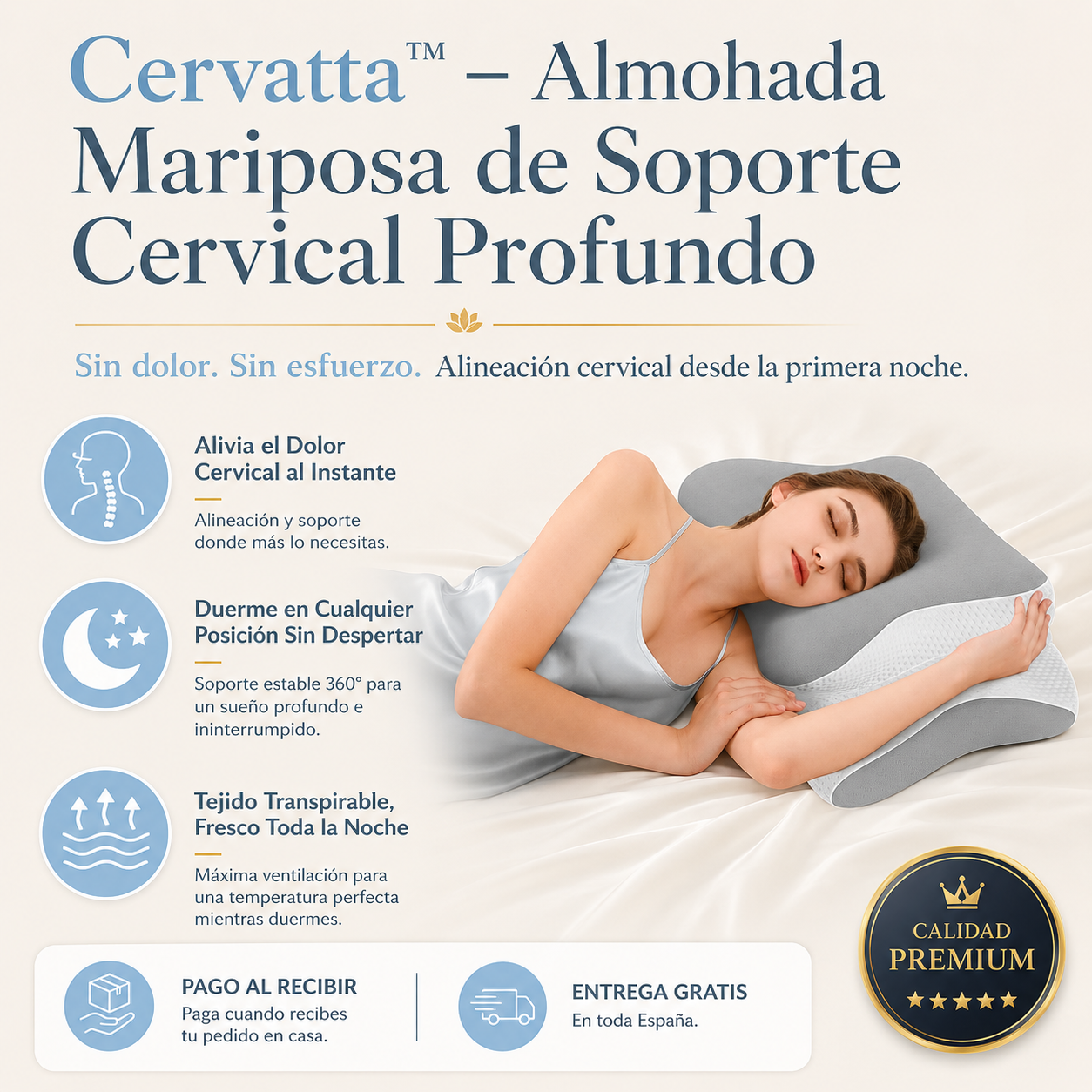 Cervatta™ — Almohada Mariposa de Soporte Cervical Profundo