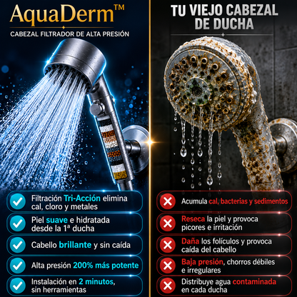 AquaDerm™ — Cabezal Filtrador de Alta Presión para Piel Hidratada y Cabello Brillante