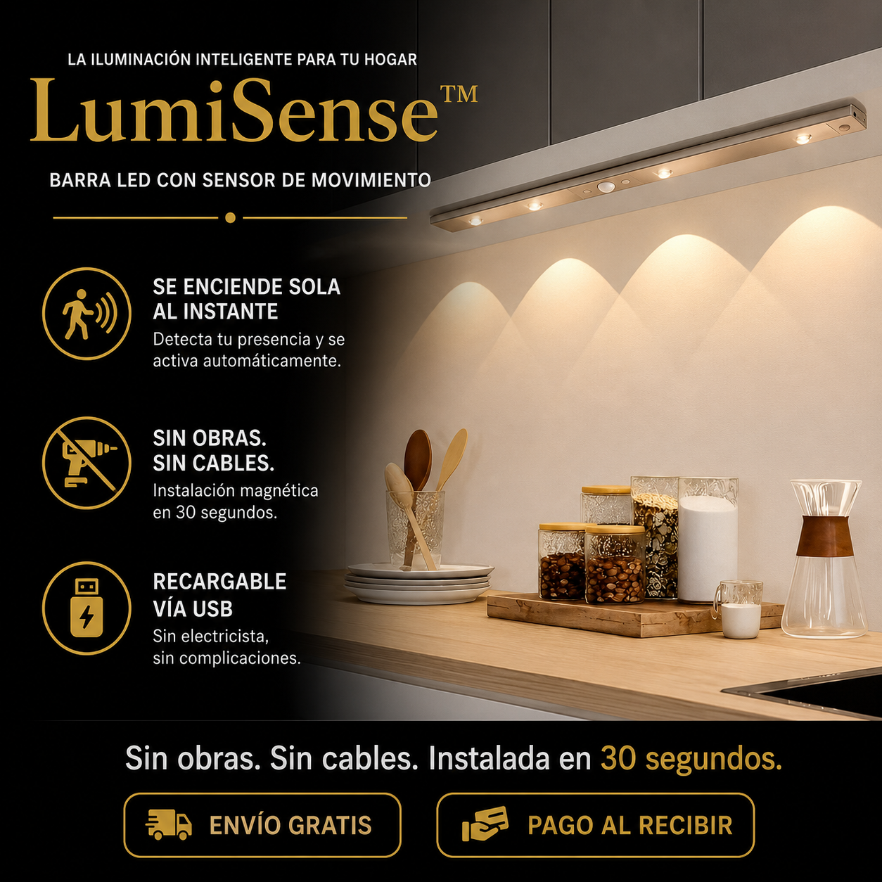 LumiSense™ — Barra LED Inteligente com Sensor de Movimento 60Cm